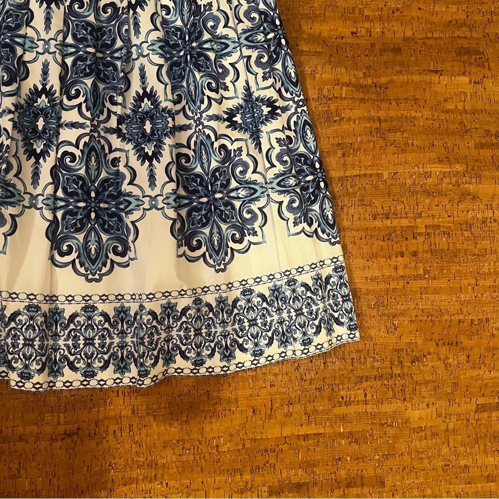 Talbots Grecian Tile White And Blue Fit And Flare Dress - Picture 3 of 9